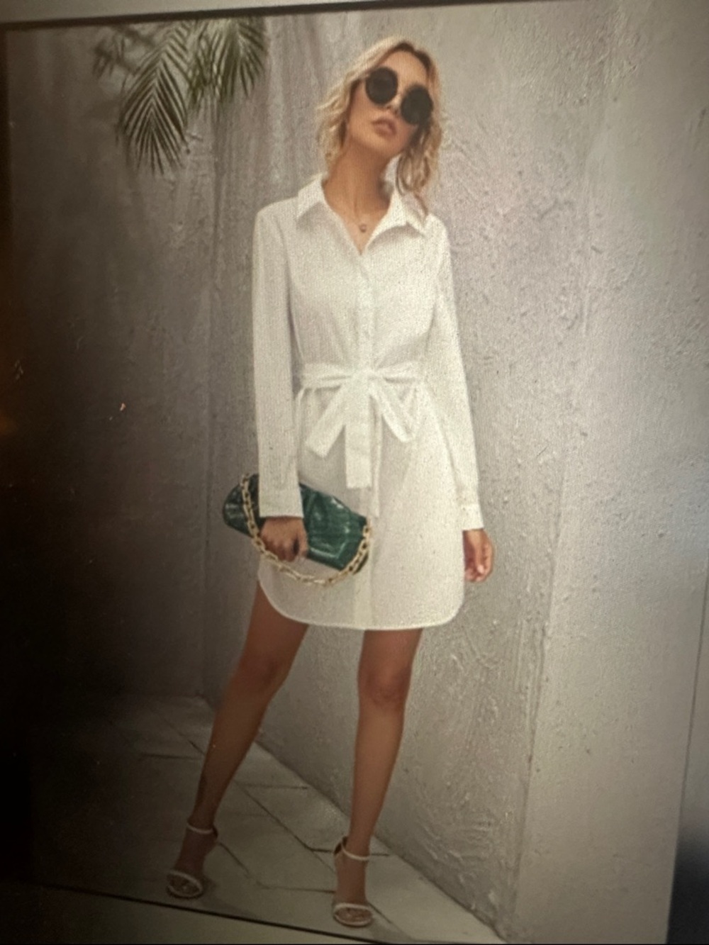 NWT White Cotton Mini Shirtdress, size Large